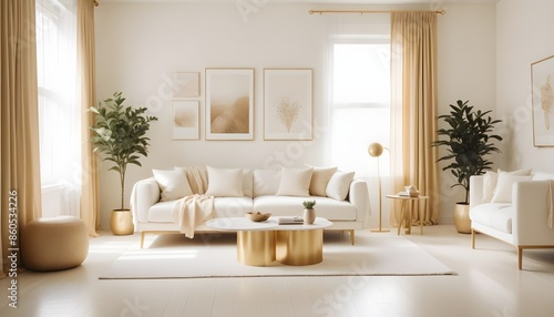 white and gold theme modern interior design photo