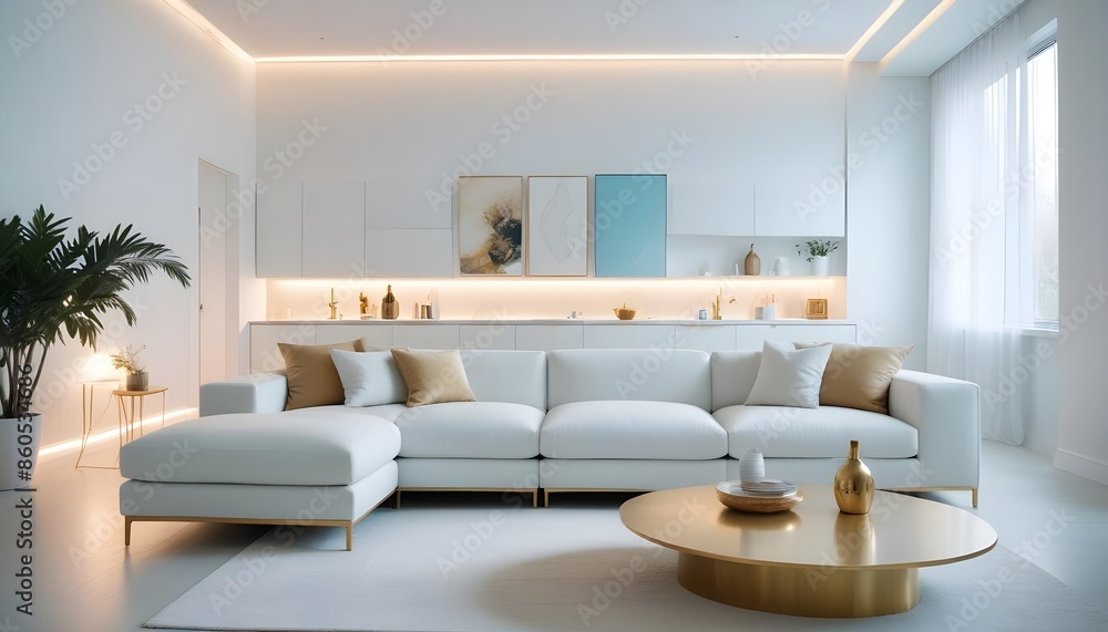 Fototapeta premium white and gold theme modern interior design