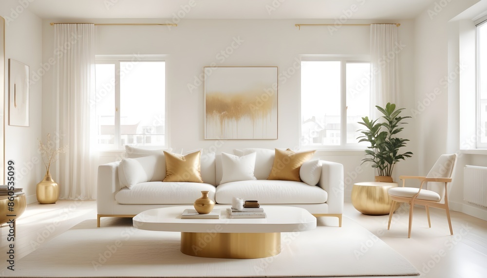 Fototapeta premium white and gold theme modern interior design