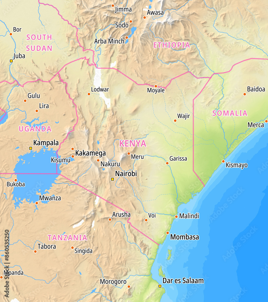 Map of Kenya and surrounding countries With country names In English Map of Kenya and surrounding countries With country names In English
