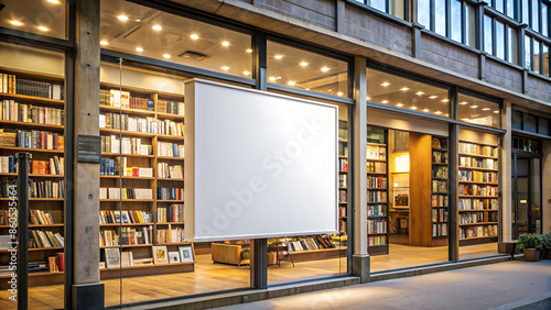 White blank billboard on bookstore, for advertising, mockup presentations, announcements, promotions, and digital marketing.blank sign poster in bookstore shop banner photo