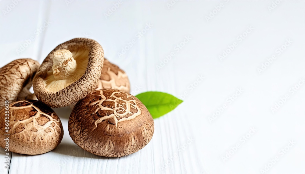 Shiitake mushroom - Lentinula edodes - is an edible mushroom native to East Asia, which is cultivated and consumed around the globe. Asian cooking vegetable food and broth concept. Isolated on white Shiitake mushroom - Lentinula edodes - is an edible mushroom native to East Asia, which is cultivated and consumed around the globe. Asian cooking vegetable food and broth concept. Isolated on white
