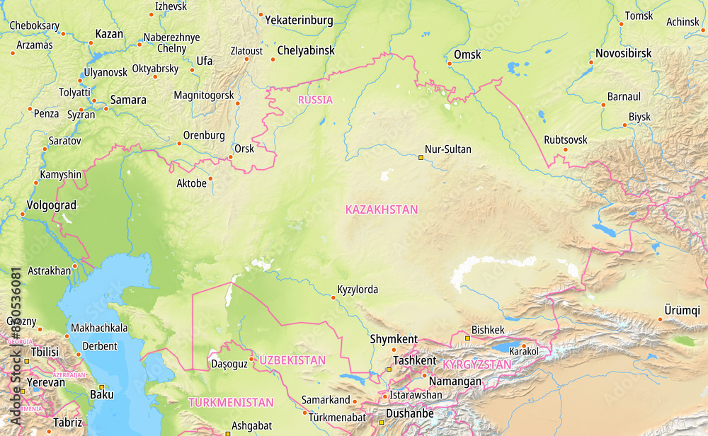 Obraz premium Map of Kazakhstan and surrounding countries With country names In English