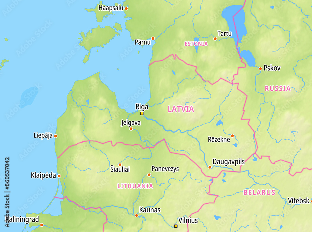 Map of Latvia and surrounding countries with country names In English Map of Latvia and surrounding countries with country names In English