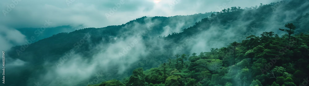 view over wooded mountain slopes, created with generative AI technology view over wooded mountain slopes, created with generative AI technology
