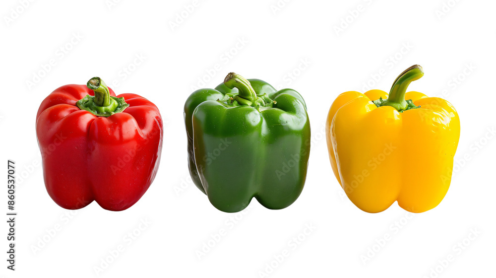 Fresh red, green, yellow paprika bell pepper vegetables cooking ingredients isolated on white background Fresh red, green, yellow paprika bell pepper vegetables cooking ingredients isolated on white background