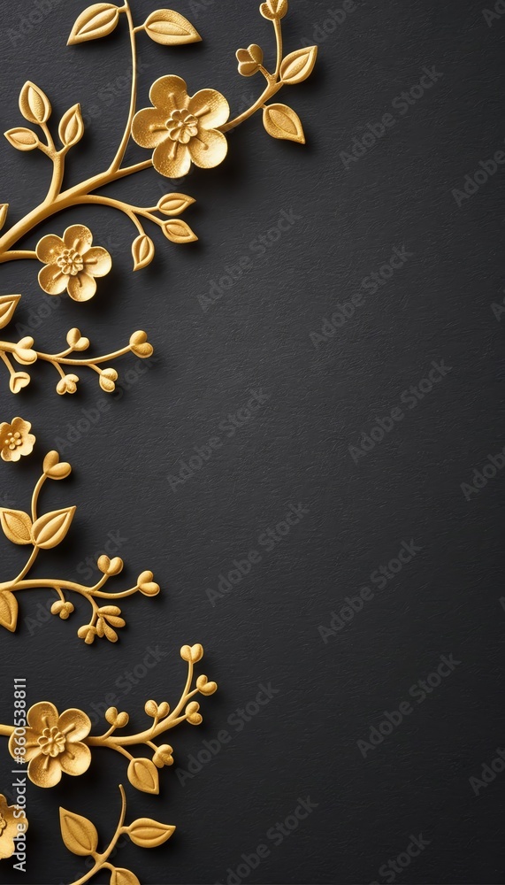 Elegant golden floral design on a black background. Elegant golden floral design on a black background.