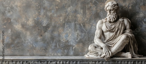 Marble Statue of a Seated Figure Against a Weathered Wall