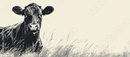 Black and White Portrait of a Cow in a Field