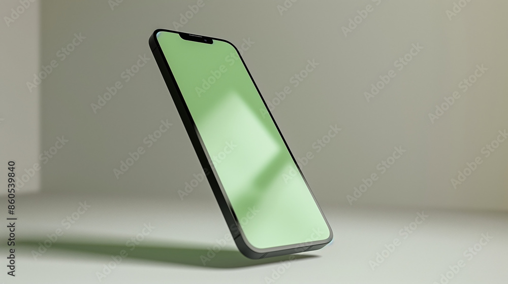 mock up, mobile phone with green screen standing floating, white background, Ai generated Images mock up, mobile phone with green screen standing floating, white background, Ai generated Images