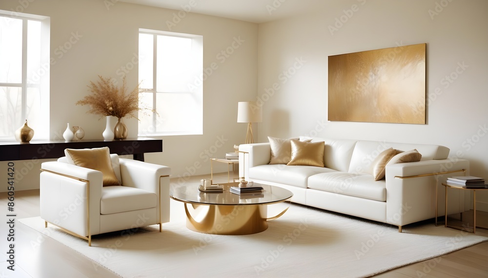 Fototapeta premium white and gold theme modern interior design