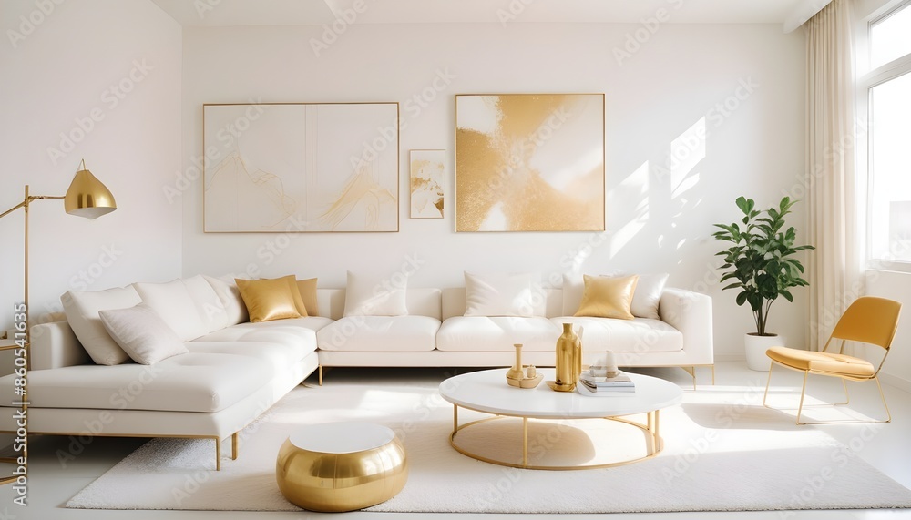 Fototapeta premium white and gold theme modern interior design