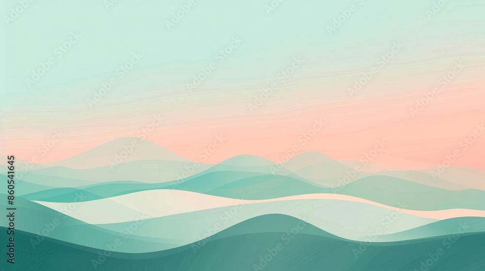 An abstract landscape in soft shades of green and pin An abstract landscape in soft shades of green and pin