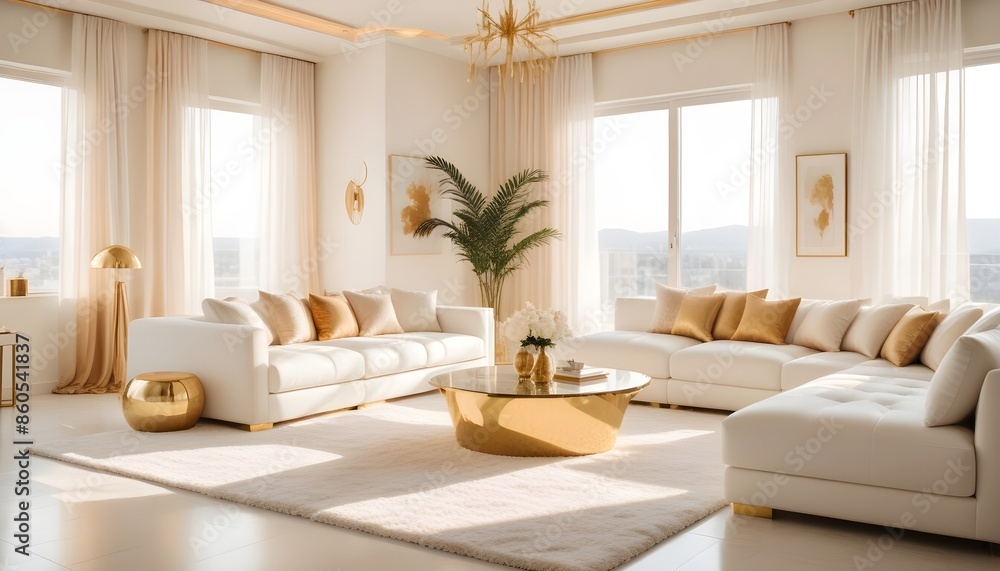 Fototapeta premium white and gold theme modern interior design