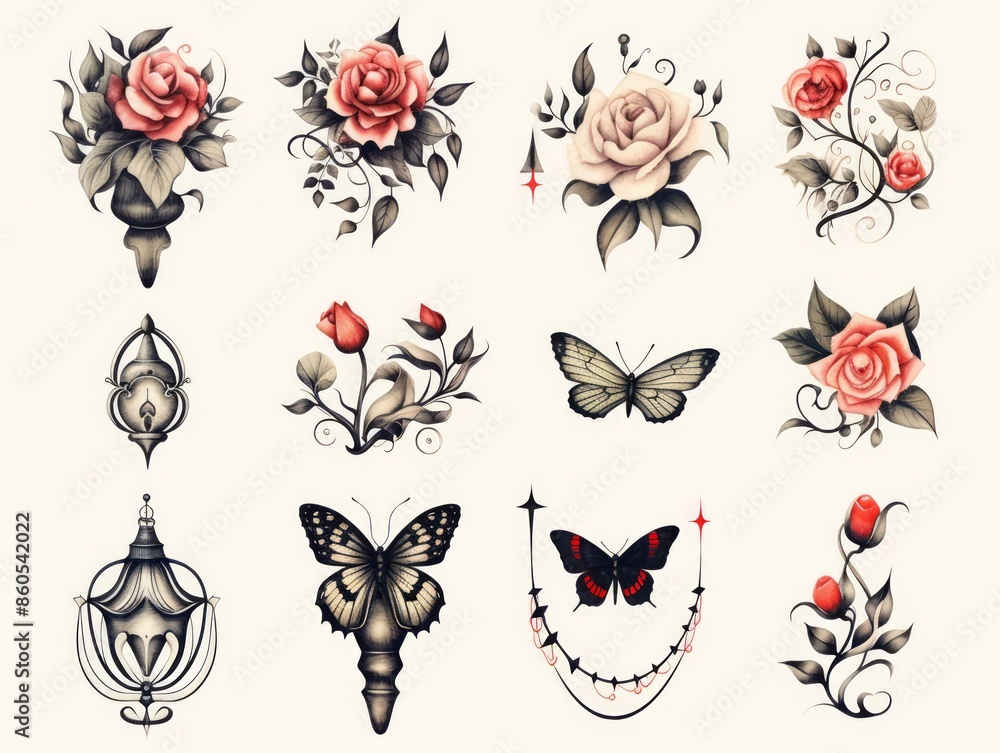 Fototapeta premium Temporary tattoos , illustration, isolated on white background