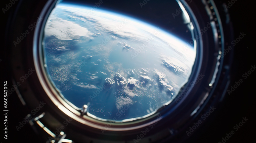 Blue Earth International space station porthole view Blue Earth International space station porthole view
