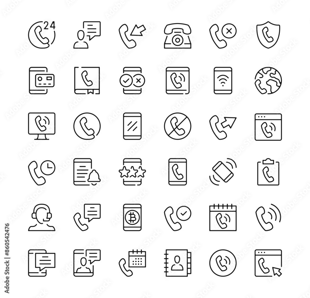 Phone icons set. Vector line icons. Black outline stroke symbols Phone icons set. Vector line icons. Black outline stroke symbols