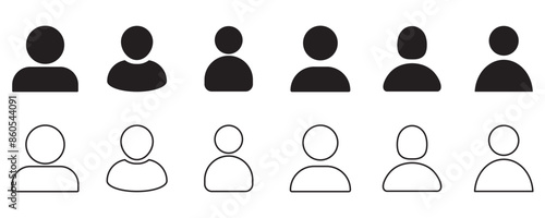 person photo avatar account profile log in user member vector icon set sign symbol silhouette solid outline