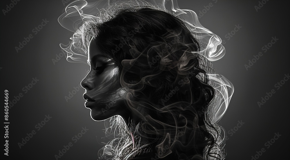 Fototapeta premium black and white portrait of a woman with long hair