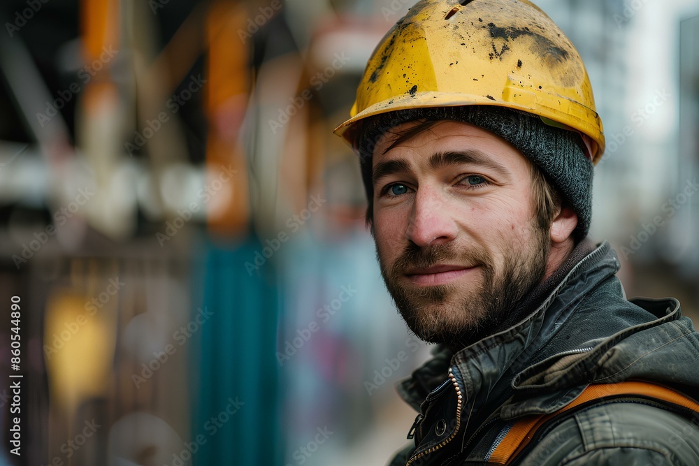A close up of a person wearing a hard hat A close up of a person wearing a hard hat