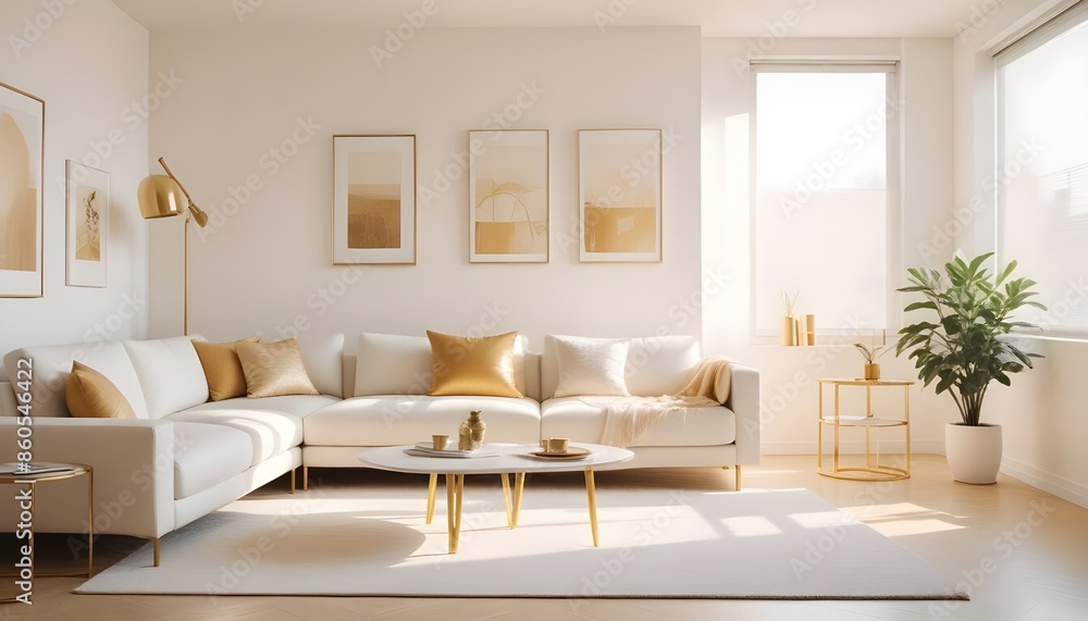 Fototapeta premium white and gold theme modern interior design