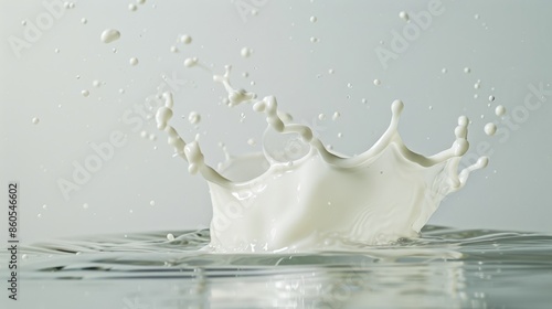 Milk splash captured in mid air with a clean background and minimal elements highlighting the dynamic motion photo