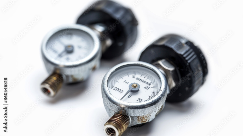 Pressure gauges for measuring fluid pressures in vehicle systems isolated on white background Pressure gauges for measuring fluid pressures in vehicle systems isolated on white background