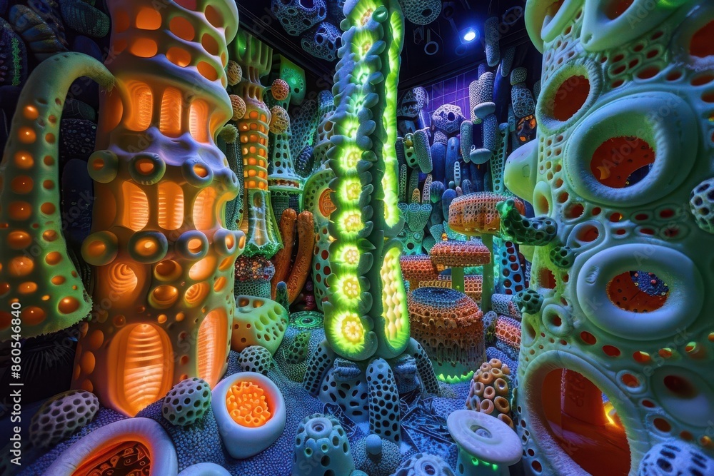 Fototapeta premium Worms-eye view of a spacecraft made entirely of intricate cheese and vegetable carvings