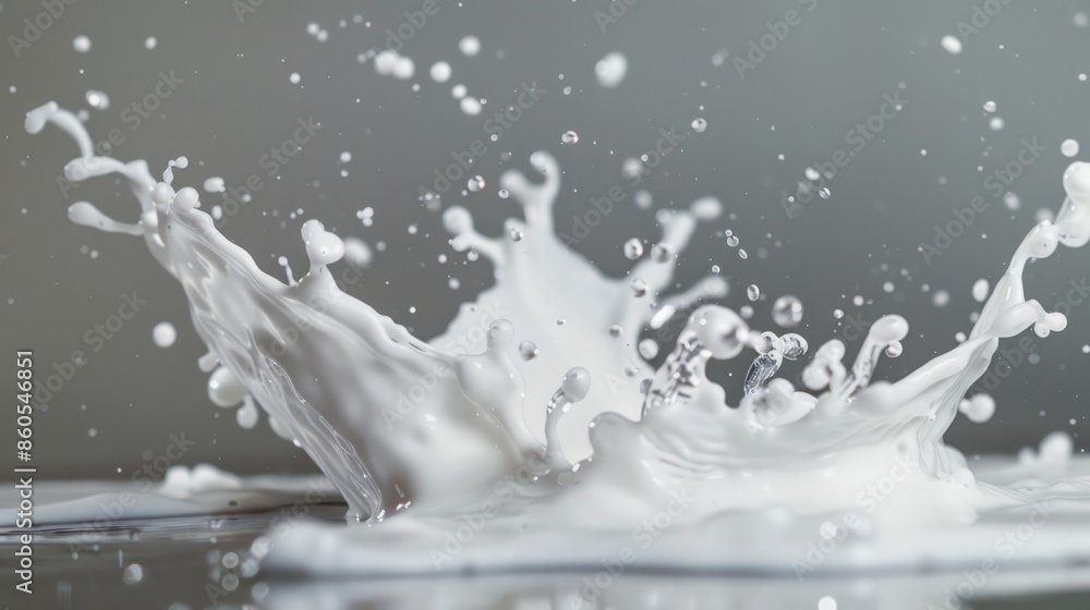 Milk splash captured in mid air with a clean background and minimal elements highlighting the dynamic motion Milk splash captured in mid air with a clean background and minimal elements highlighting the dynamic motion