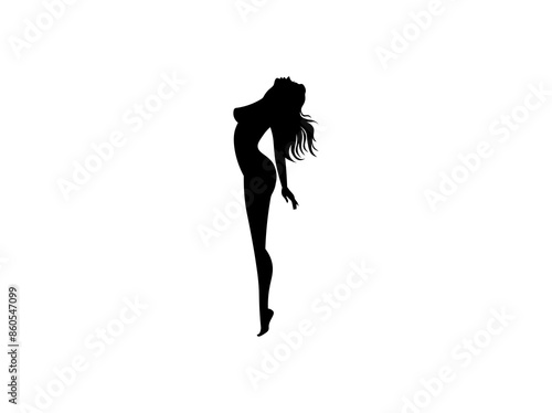 Vector illustration of a black silhouette of a cartoon girl reaching up