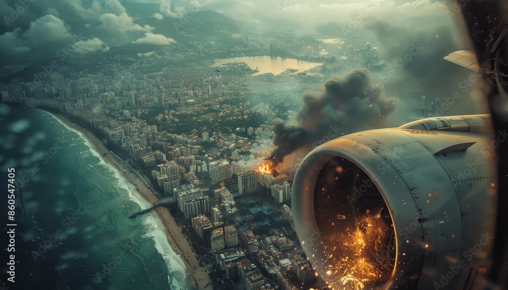 A passenger plane crashes with a fire in the engine. Plane crash while taking off from the airport. A passenger plane crashes with a fire in the engine. Plane crash while taking off from the airport.