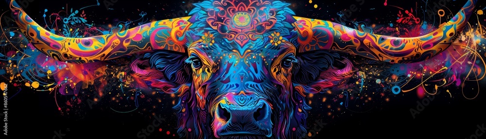 Abstract colorful bull head with vibrant patterns. Abstract colorful bull head with vibrant patterns.