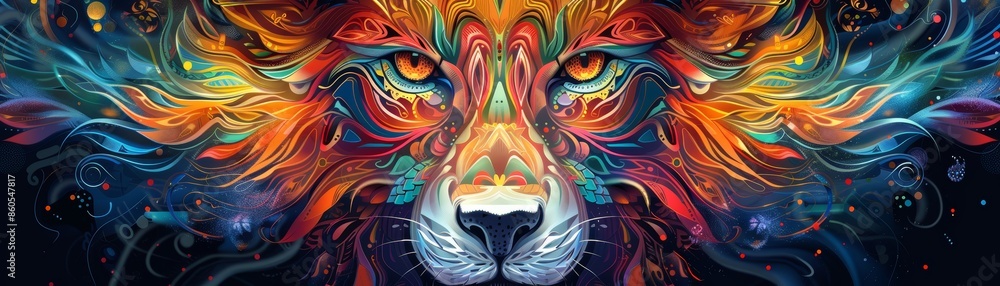 Naklejka premium Abstract colorful wolf with glowing eyes.