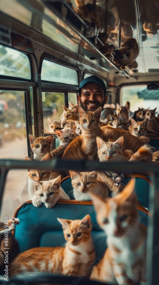 Fun Bus Ride with Happy Cats Generative AI Fun Bus Ride with Happy Cats Generative AI