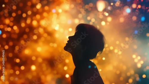 a boy in a beautiful dream dimension, bokeh light shining on his face, memories of beautiful times and dreams 4K