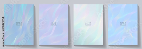 Contemporary guilloche cover design set with multi colored line pattern and gradient for cover design, invitation, poster, flyer, wedding card, luxe invite, menu. Luxury vector background collection.