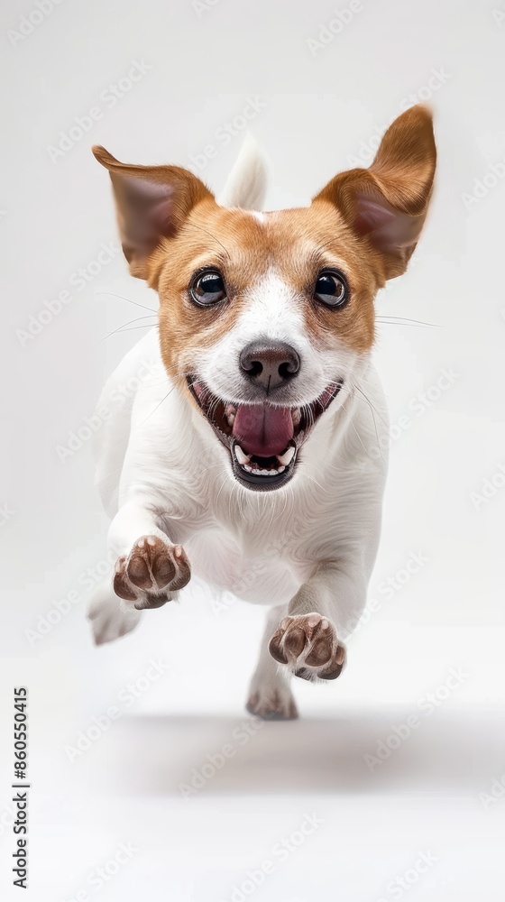 Happy Dog Running on White Background Generative AI Happy Dog Running on White Background Generative AI
