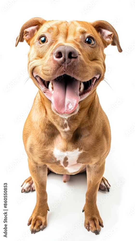 Happy Pitbull Dog on White Background Generative AI