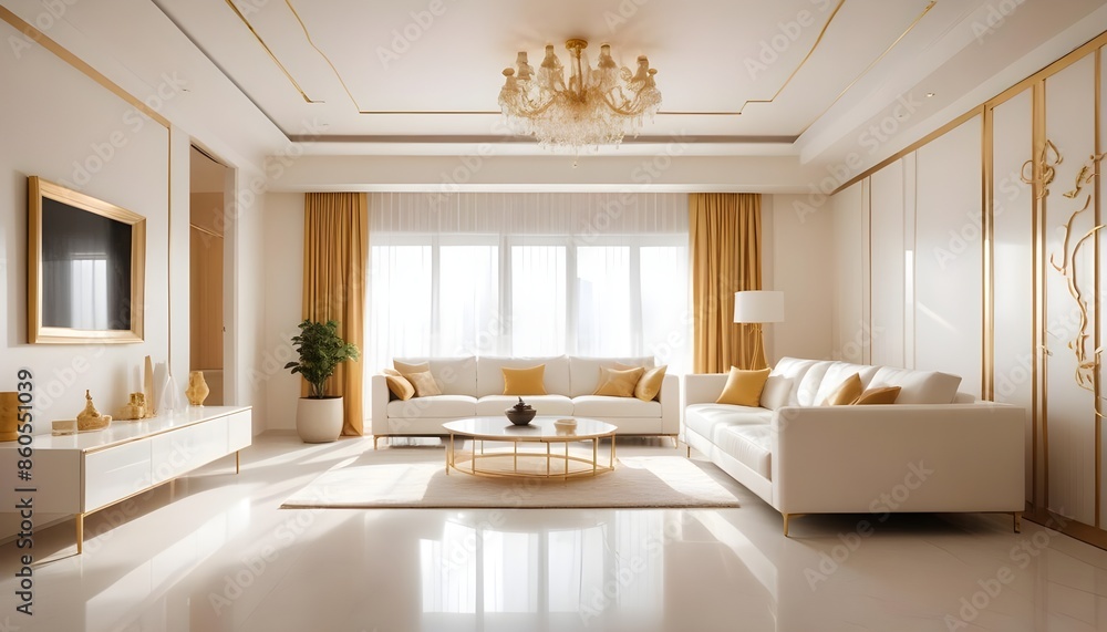 Fototapeta premium white and gold theme modern interior design