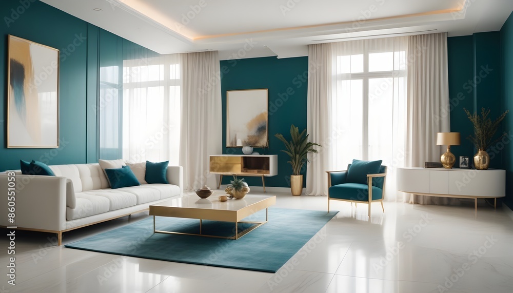 Fototapeta premium white and gold theme modern interior design