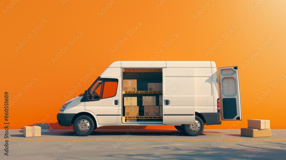 Fototapeta premium Delivery Van with Open Doors and Packages, Generative AI