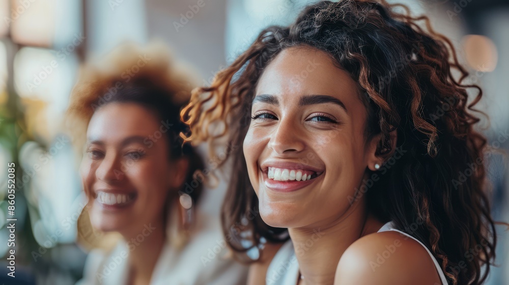 Collaborating with Joy: Multiethnic Businesswomen Smiling and Working Together in Office Collaborating with Joy: Multiethnic Businesswomen Smiling and Working Together in Office