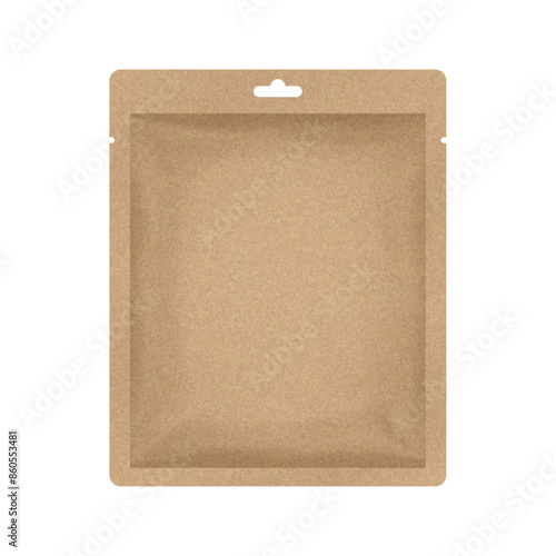 Brown sachet or pouch. Kraft paper texture. Vector bag mockup, wet wipes. Cosmetics sample. Moisturizing sheet face mask. Eco packaging mockup	