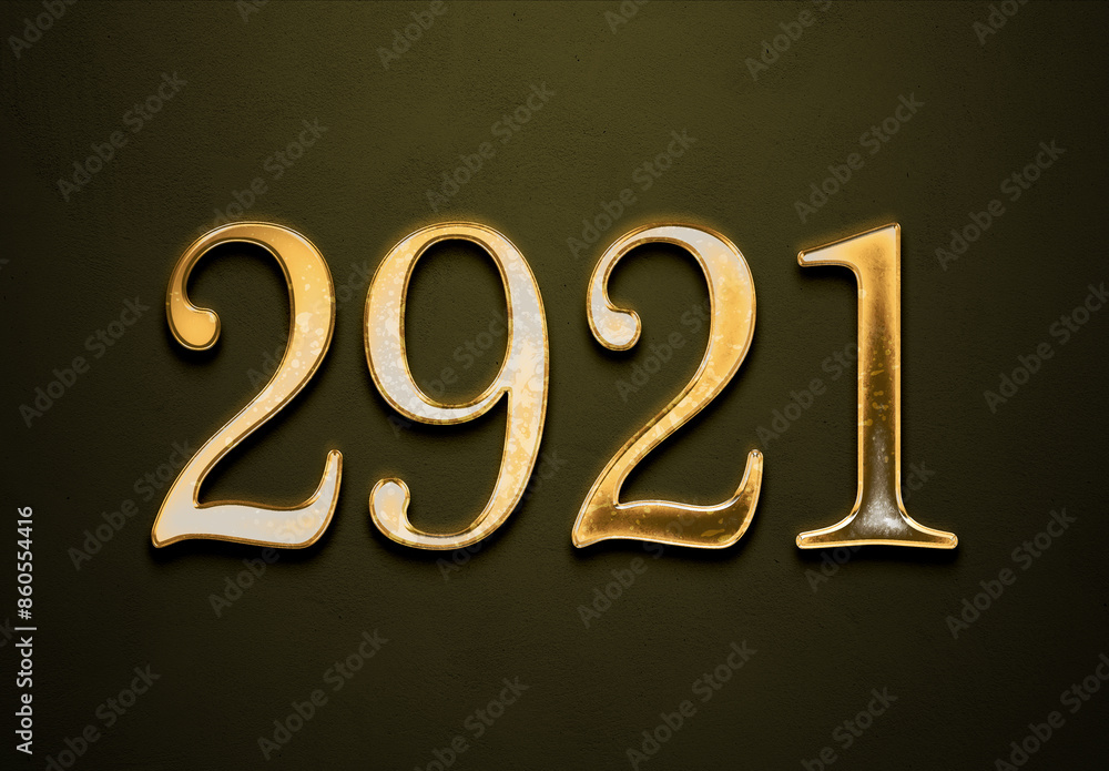 Old gold effect of 2921 number with 3D glossy style Mockup. Old gold effect of 2921 number with 3D glossy style Mockup.