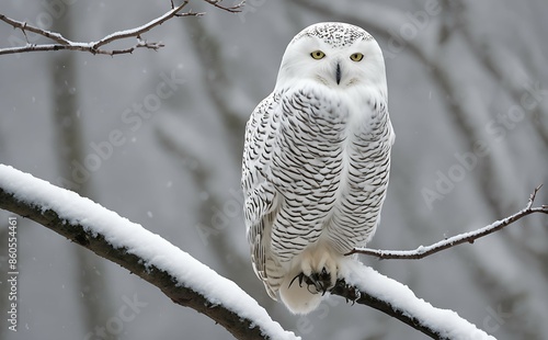 Winter Owl perched on branch. photo