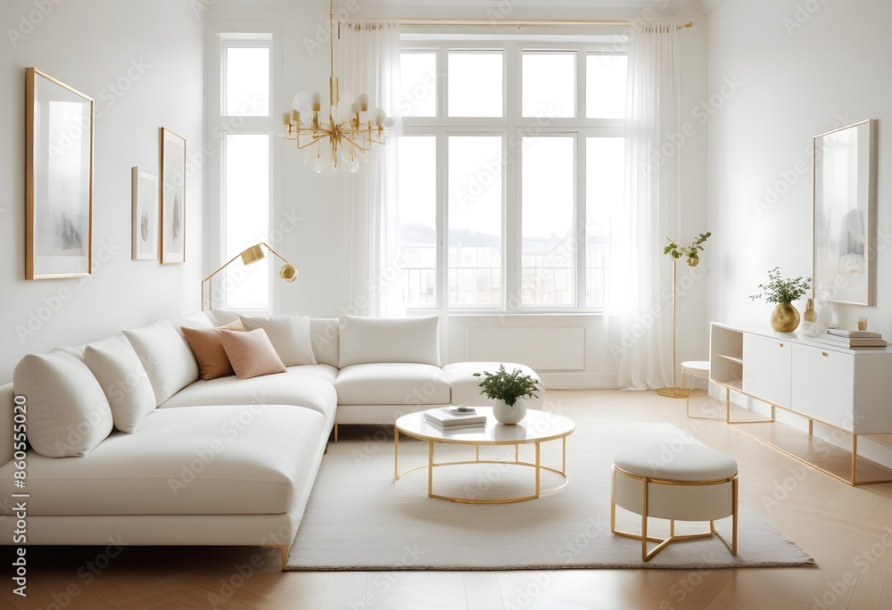 Fototapeta premium white and gold theme modern interior design