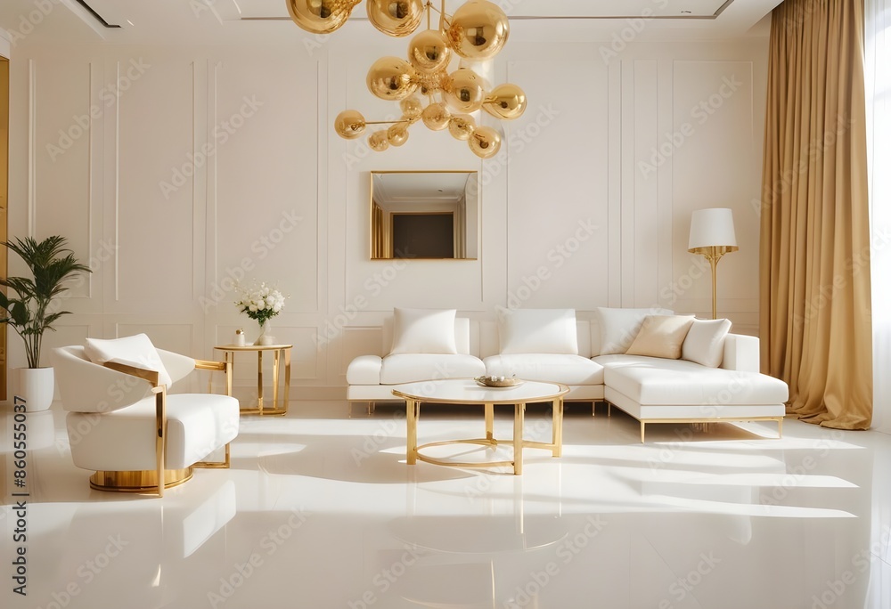Fototapeta premium white and gold theme modern interior design