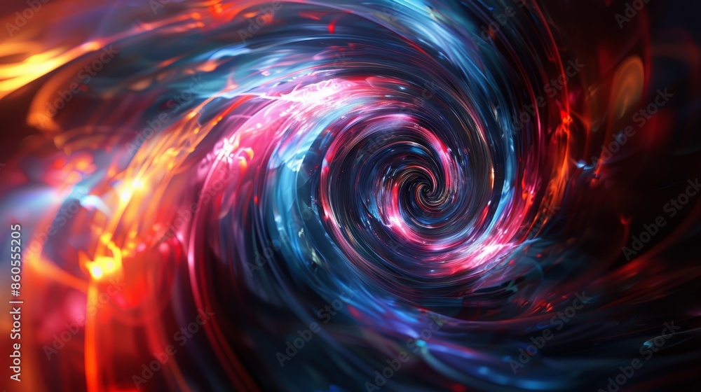 Abstract swirling vortex of red, blue, and white light against a black background. Abstract swirling vortex of red, blue, and white light against a black background.