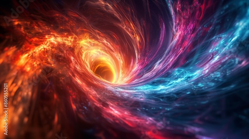 Abstract swirling vortex of fire and ice, creating a dramatic and colorful scene.