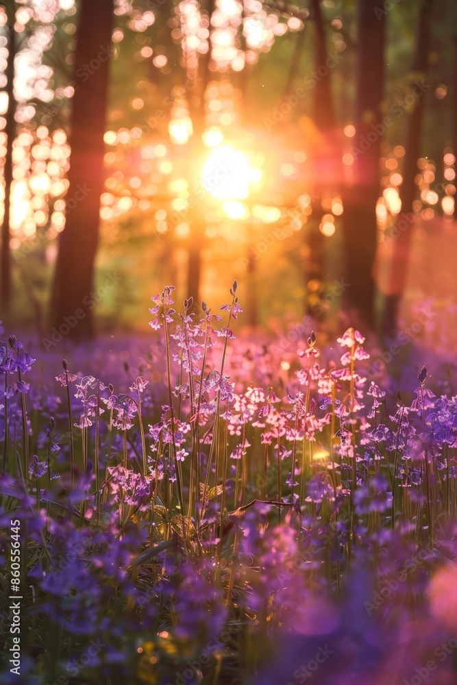 Fototapeta premium purple flower field in forest